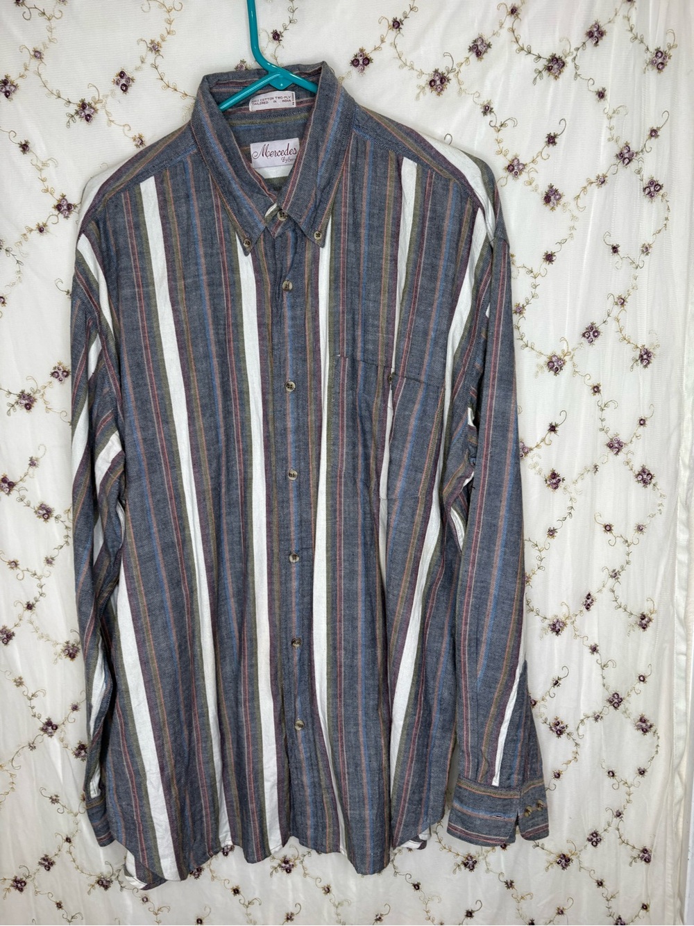 Men's Blue Multi-Stripe Button-Down Shirt